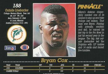 1993 Pinnacle #188 Bryan Cox Back