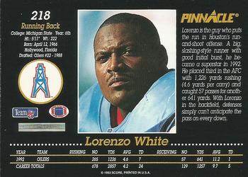 1993 Pinnacle #218 Lorenzo White Back