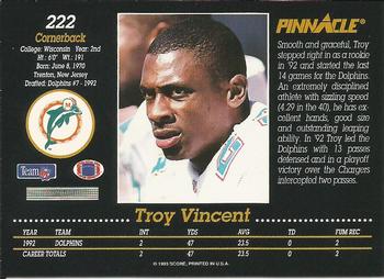 1993 Pinnacle #222 Troy Vincent Back