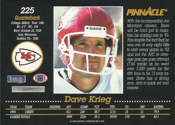 1993 Pinnacle #225 Dave Krieg Back