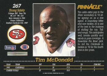 1993 Pinnacle #267 Tim McDonald Back