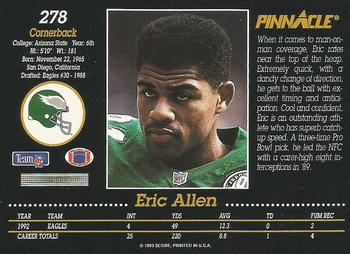 1993 Pinnacle #278 Eric Allen Back