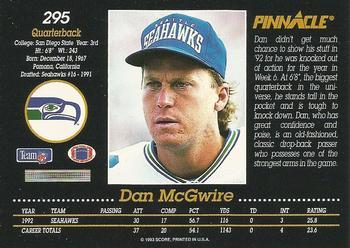1993 Pinnacle #295 Dan McGwire Back
