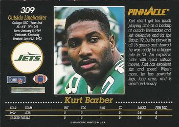 1993 Pinnacle #309 Kurt Barber Back