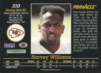 1993 Pinnacle #310 Harvey Williams Back