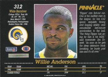 1993 Pinnacle #312 Willie Anderson Back