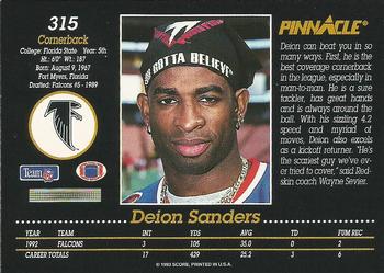 1993 Pinnacle #315 Deion Sanders Back