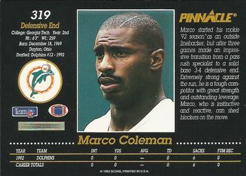 1993 Pinnacle #319 Marco Coleman Back