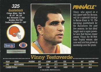 1993 Pinnacle #325 Vinny Testaverde Back