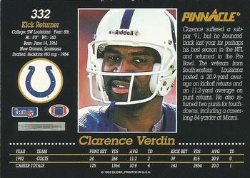 1993 Pinnacle #332 Clarence Verdin Back
