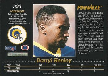 1993 Pinnacle #333 Darryl Henley Back