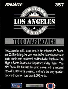 1993 Pinnacle #357 Todd Marinovich Back