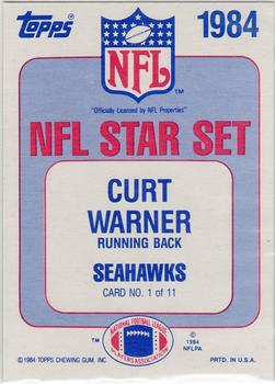 1984 Topps - Glossy NFL Stars #1 Curt Warner Back