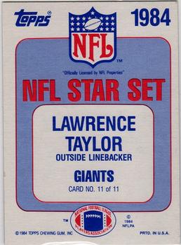1984 Topps - Glossy NFL Stars #11 Lawrence Taylor Back