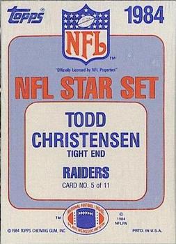 1984 Topps - Glossy NFL Stars #5 Todd Christensen Back
