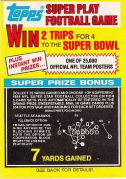 1984 Topps - Super Play Game Cards #20 Seattle Seahawks Front