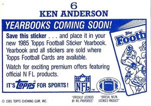 1985 Topps - Yearbooks Coming Soon Stickers #6 Ken Anderson Back