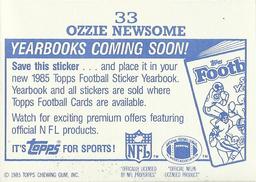 1985 Topps - Yearbooks Coming Soon Stickers #33 Ozzie Newsome Back