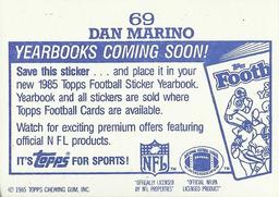 1985 Topps - Yearbooks Coming Soon Stickers #69 Dan Marino Back