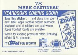 1985 Topps - Yearbooks Coming Soon Stickers #78 Mark Gastineau Back