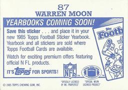 1985 Topps - Yearbooks Coming Soon Stickers #87 Warren Moon Back