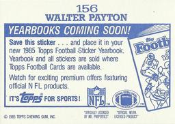 1985 Topps - Yearbooks Coming Soon Stickers #156 Walter Payton Back
