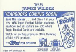 1985 Topps - Yearbooks Coming Soon Stickers #165 James Wilder Back