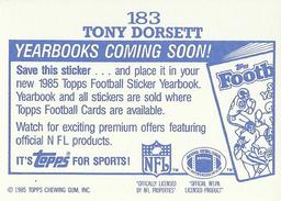 1985 Topps - Yearbooks Coming Soon Stickers #183 Tony Dorsett Back