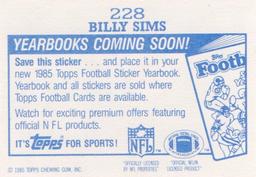 1985 Topps - Yearbooks Coming Soon Stickers #228 Billy Sims Back