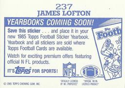 1985 Topps - Yearbooks Coming Soon Stickers #237 James Lofton Back