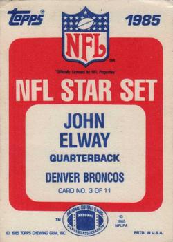 1985 Topps - Glossy NFL Stars #3 John Elway Back
