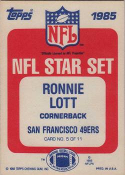 1985 Topps - Glossy NFL Stars #5 Ronnie Lott Back