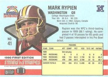 1990 Asher Candy Stars 'n Stripes #41 Mark Rypien Back
