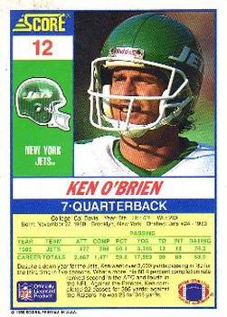 1990 Score 100 Hottest #12 Ken O'Brien Back