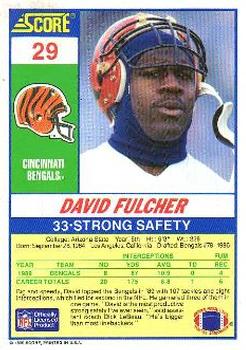 1990 Score 100 Hottest #29 David Fulcher Back