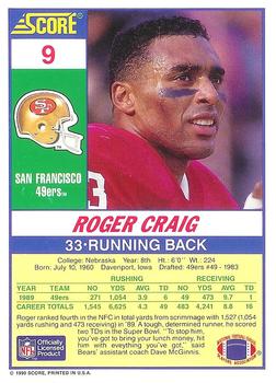 1990 Score 100 Hottest #9 Roger Craig Back