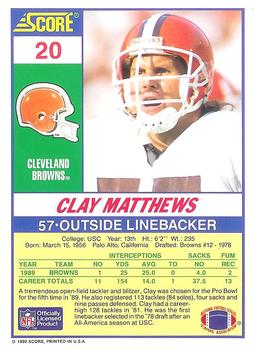 1990 Score 100 Hottest #20 Clay Matthews Back