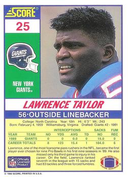 1990 Score 100 Hottest #25 Lawrence Taylor Back