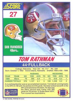 1990 Score 100 Hottest #27 Tom Rathman Back