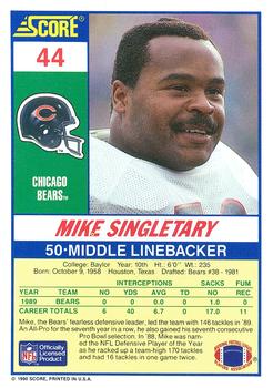 1990 Score 100 Hottest #44 Mike Singletary Back