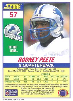 1990 Score 100 Hottest #57 Rodney Peete Back