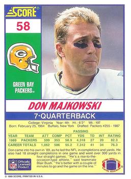 1990 Score 100 Hottest #58 Don Majkowski Back