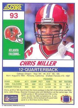 1990 Score 100 Hottest #93 Chris Miller Back