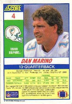 1990 Score 100 Hottest #4 Dan Marino Back