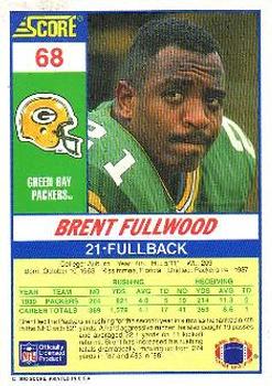 1990 Score 100 Hottest #68 Brent Fullwood Back