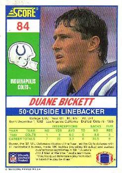 1990 Score 100 Hottest #84 Duane Bickett Back