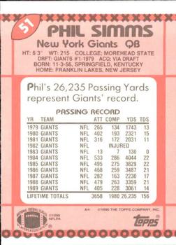 1990 Topps - Collector's Edition (Tiffany) #51 Phil Simms Back