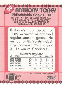 1990 Topps - Collector's Edition (Tiffany) #90 Anthony Toney Back