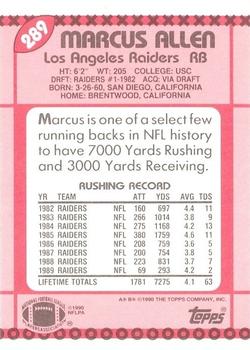 1990 Topps - Collector's Edition (Tiffany) #289 Marcus Allen Back