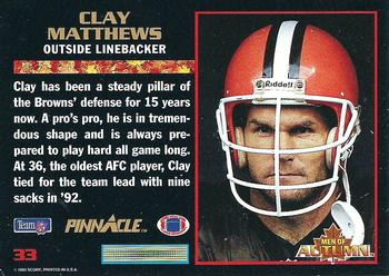 1993 Score - Pinnacle Men of Autumn #33 Clay Matthews Back